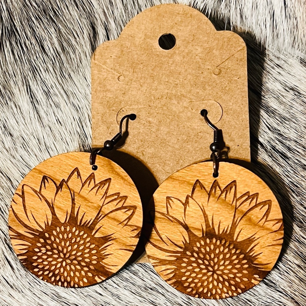Laser engraver sunflower earrings